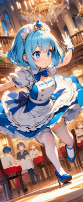 かわいい青髪ウエイトレスさん