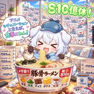 ペロちゃん、アニメシチュエーションの定番の食事シーン。
