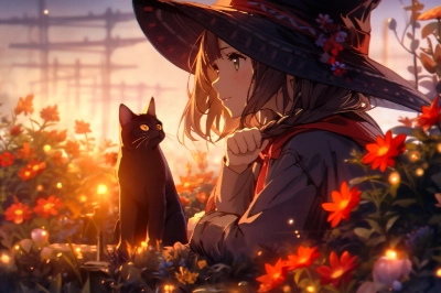 コスモスの咲く夕暮れ \"Twilight with Blooming Cosmos\"