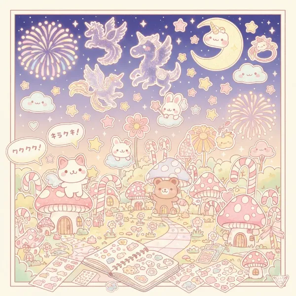 夢のキノコ村で花火の夜