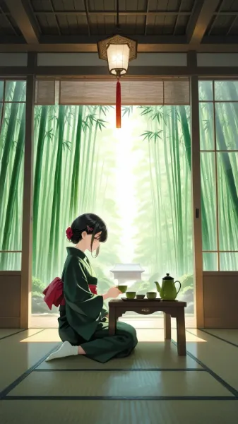 日本茶を淹れる女性(足袋の日,10月8日 記念日）