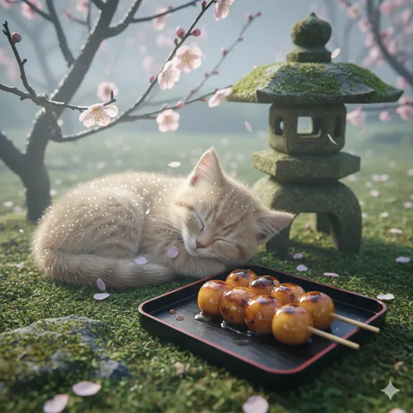 桜の下で眠る子猫の甘い夢