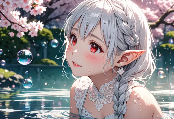 桜の泉に浮かぶエルフのささやき