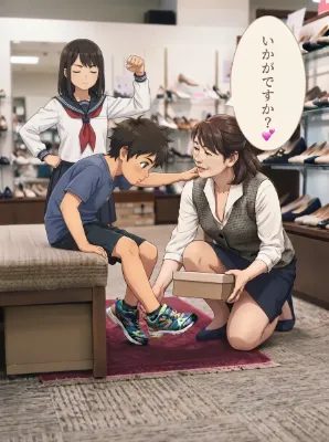靴屋で店員さんの胸チラをガン見する弟に鉄拳制裁して連行する姉