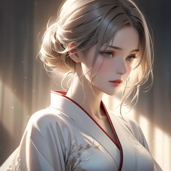 朝光に輝く着物美女