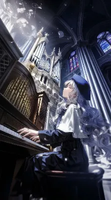 パイプオルガンを弾いている美しい横顔のカレン