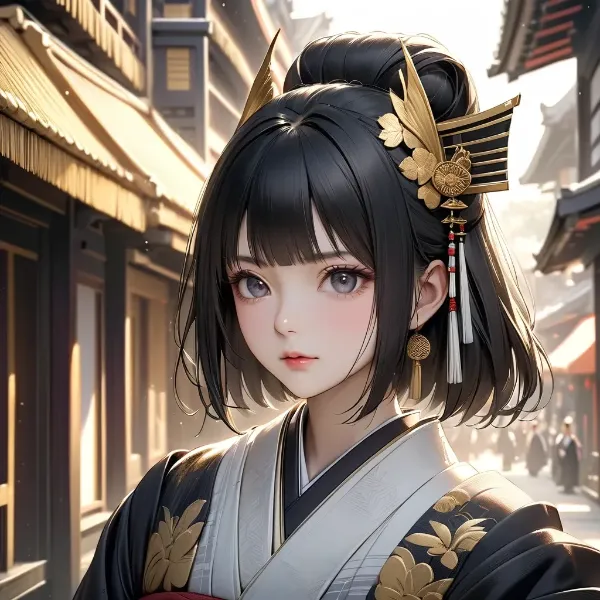 金角の巫女、雪街に佇む