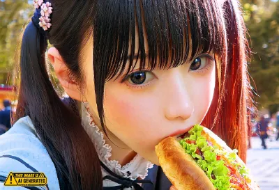 ホットドッグを食べる女の子