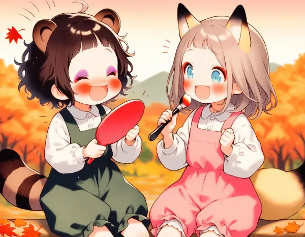 コン子とポン子・お化粧遊び