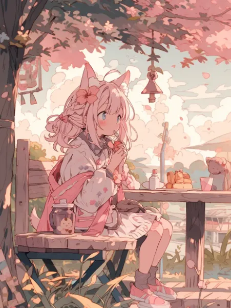 桜の下で甘いドーナツの冒険