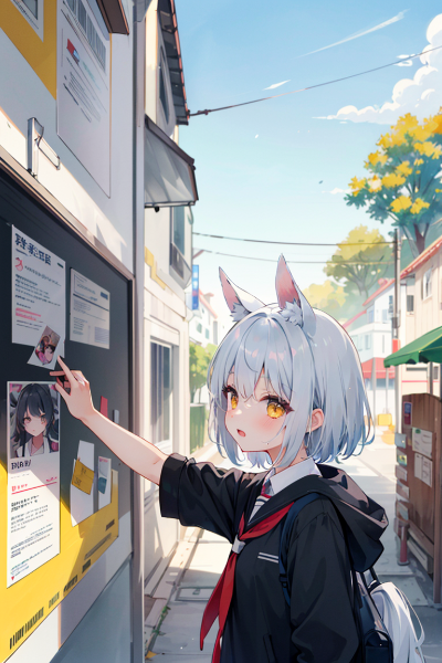 ポスターを張ろうとする少女