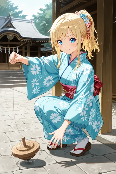 夏の神社で独楽が紡ぐ少女の願い