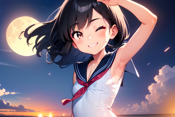 月明かりの黒髪少女