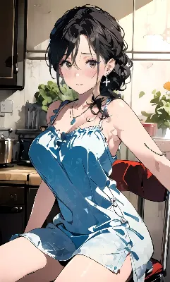 キッチンで濡れた少女