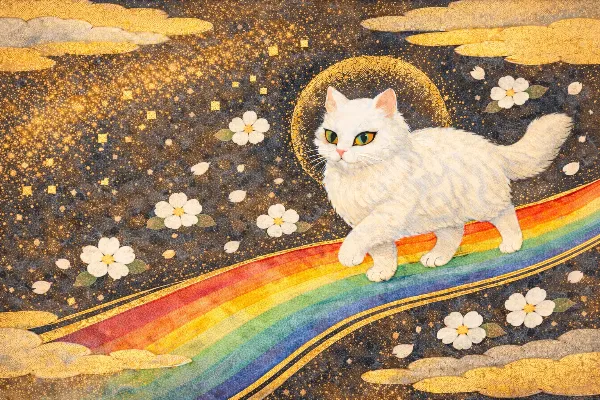 虹の橋を駆ける白猫の夢