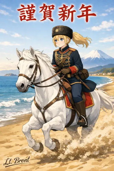 砂浜コサック流鏑馬・大弓の初射　～　一富士二雀三茄子