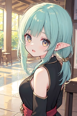 振り返るエルフの女の子