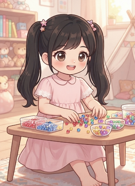 ビーズで遊ぶちびちゃん♪