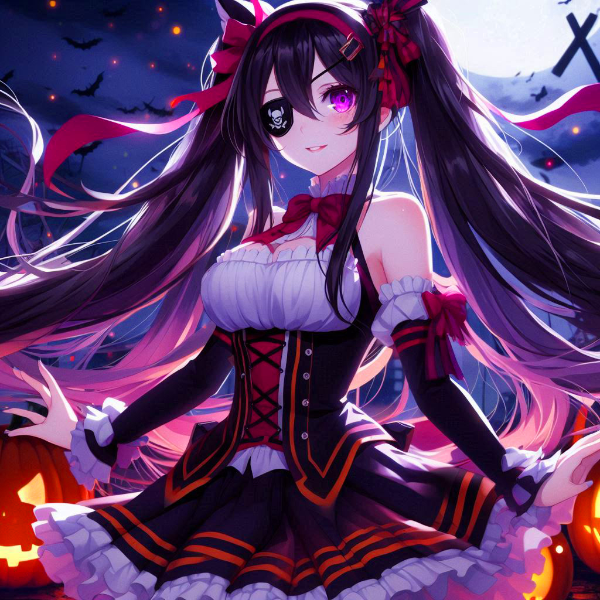 眼帯をつけた、猫耳海賊な黒髪ツインテール少女★(5枚)