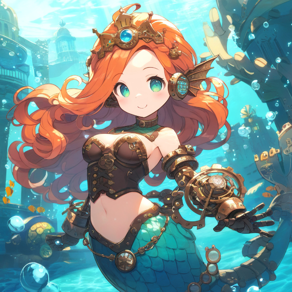 スチームパンクなサイボーグ人魚姫(デフォルメ)