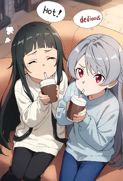 Yui & Seven of SAO drinking coffee ☕