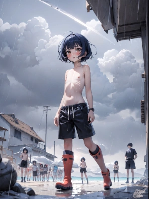 急に雨が降ってきたです。 男水着チャレンジ