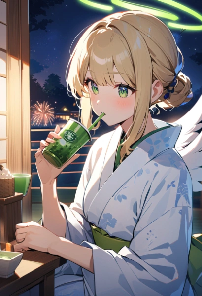 お嬢さまと浴衣とアイス抹茶と