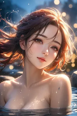 光に輝く濡れた美少女