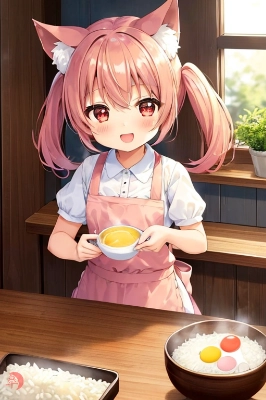 三色卵かけご飯、マスタードを和えて召し上がれ