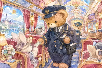 クマ鉄道、車内検札風景