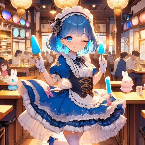 青髪メイドの甘いアイス誘惑