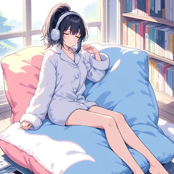 ヘッドホンでくつろぐ朝