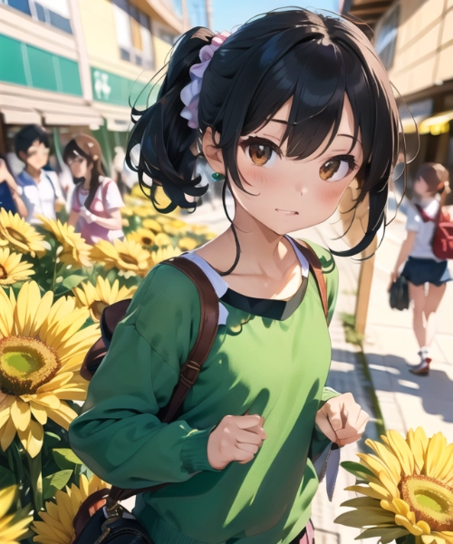 ひまわりの道を歩く