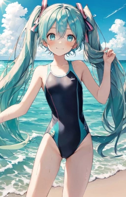 ミクちゃんと海辺