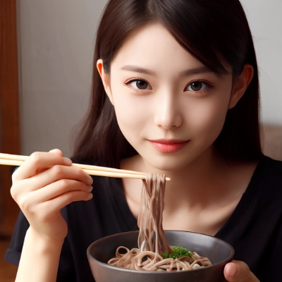蕎麦を食べる女性