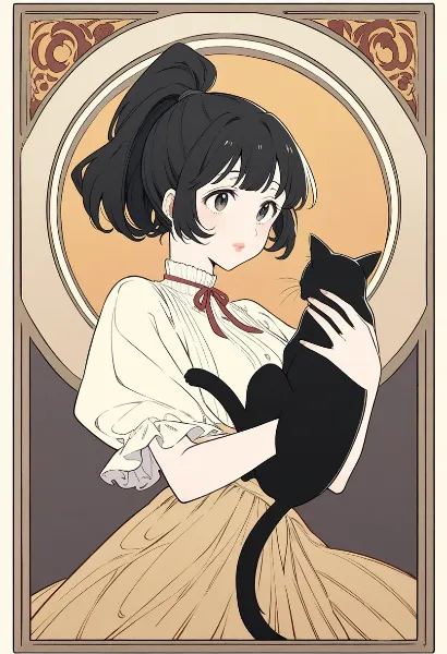 黒猫を抱く優しい少女
