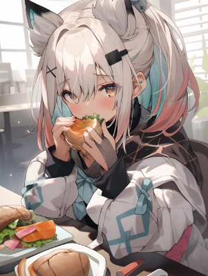 朝食を食べる犬耳彼女