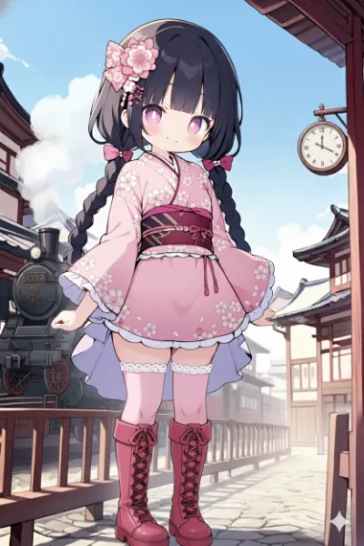 蒸気機関車と和ロリ少女