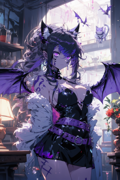 サキュバス[ケモ耳付き（使い魔を添えて）]