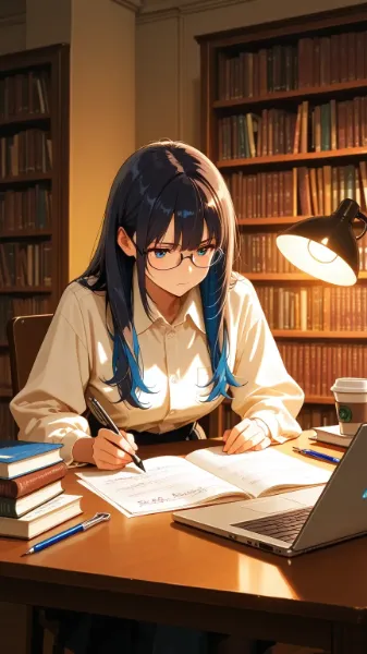 図書館で卒論を纏める女子大生