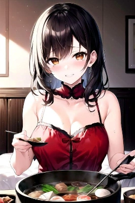 鍋が美味すぎて総てを解放した女の子