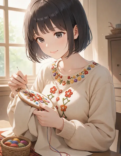 刺繍をする桜子さん