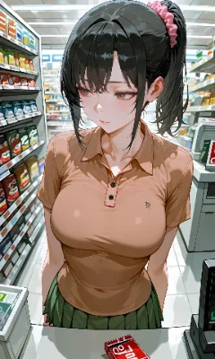 黒髪ポニーテール　買い物