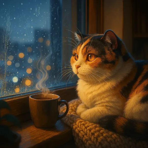 雨音に寄り添う猫の静かな夜