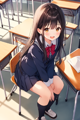 学校の椅子に座る女の子