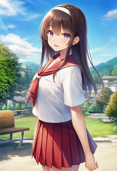 青空の下で微笑むセーラー服の少女