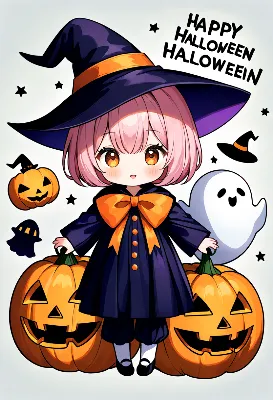 ハロウィンの夜に微笑む小さな魔女