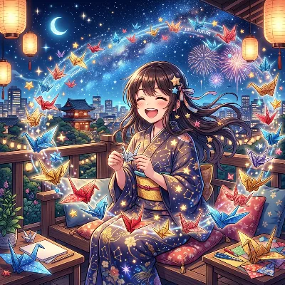 星空に舞う願いの折り鶴