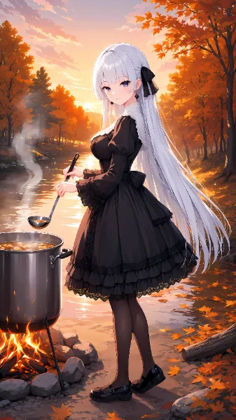 夕暮れの大鍋の番