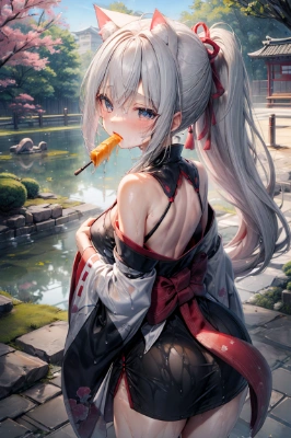キャラメルを食べるネコ耳女性
